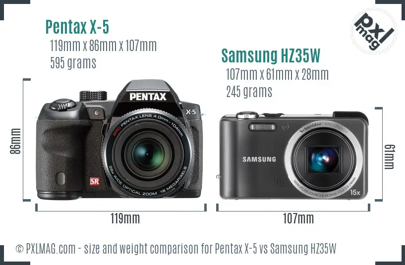 Pentax X-5 vs Samsung HZ35W size comparison