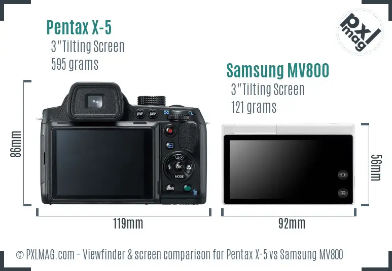 Pentax X-5 vs Samsung MV800 Screen and Viewfinder comparison