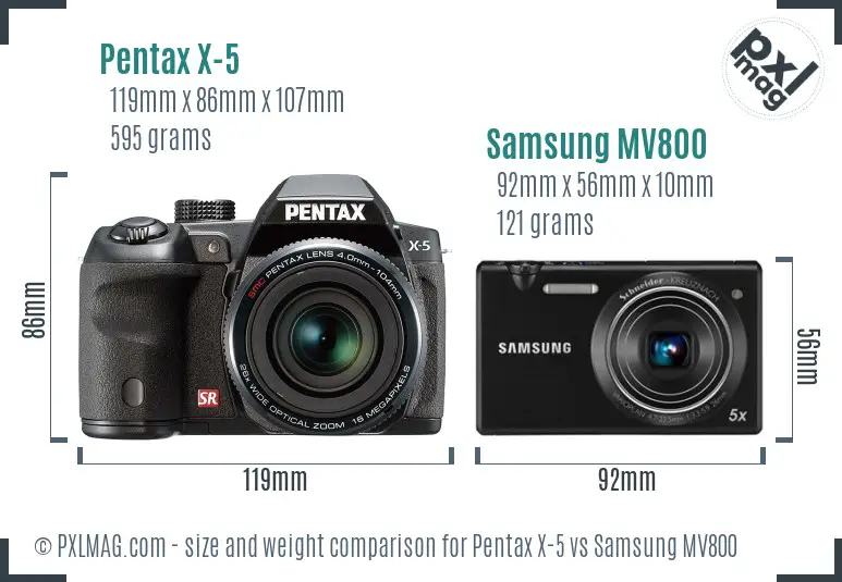 Pentax X-5 vs Samsung MV800 size comparison
