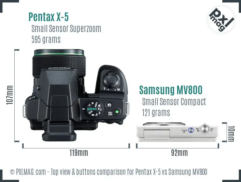 Pentax X-5 vs Samsung MV800 top view buttons comparison
