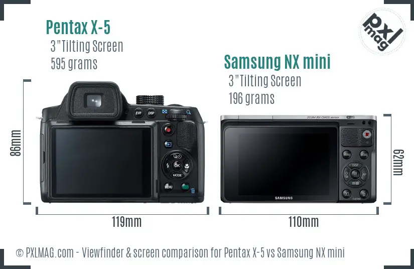 Pentax X-5 vs Samsung NX mini Screen and Viewfinder comparison