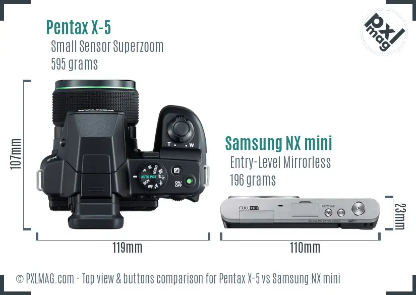 Pentax X-5 vs Samsung NX mini top view buttons comparison