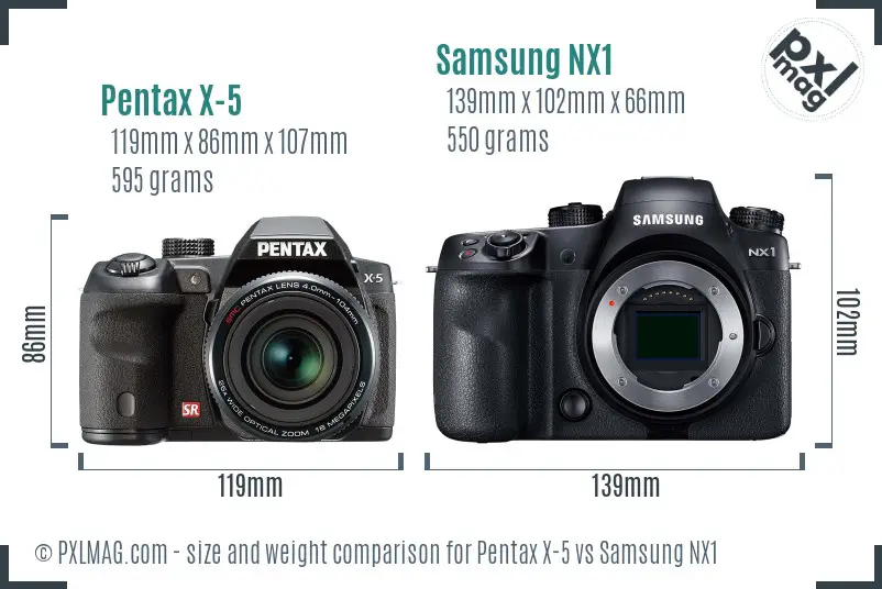 Pentax X-5 vs Samsung NX1 size comparison