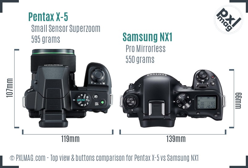 Pentax X-5 vs Samsung NX1 top view buttons comparison
