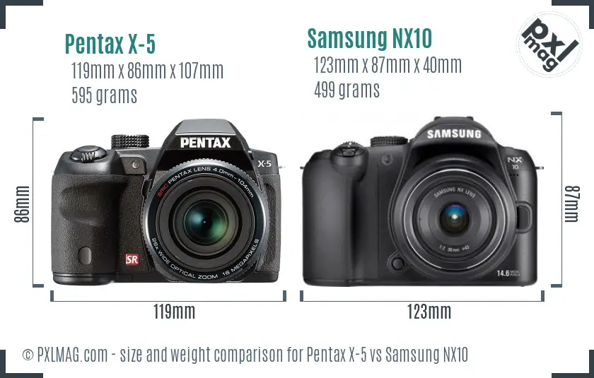Pentax X-5 vs Samsung NX10 size comparison