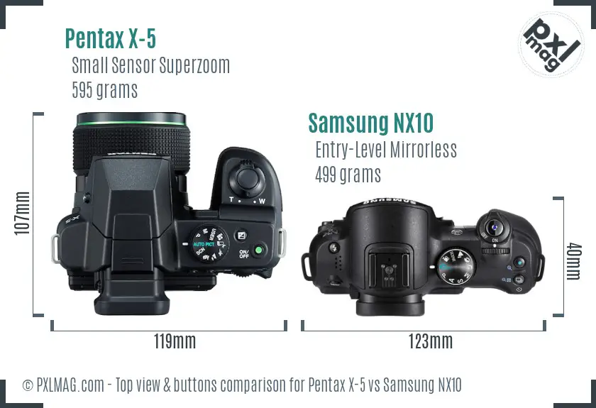 Pentax X-5 vs Samsung NX10 top view buttons comparison