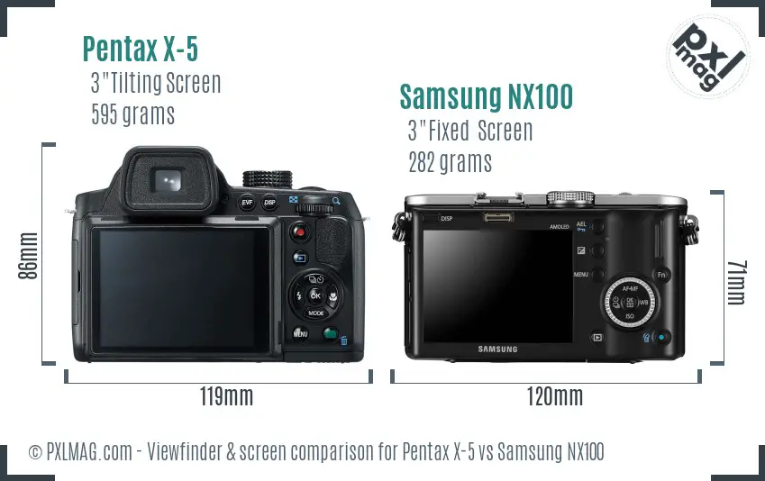 Pentax X-5 vs Samsung NX100 Screen and Viewfinder comparison