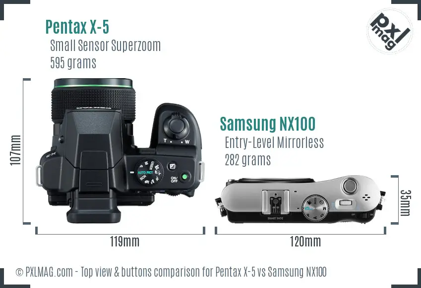 Pentax X-5 vs Samsung NX100 top view buttons comparison