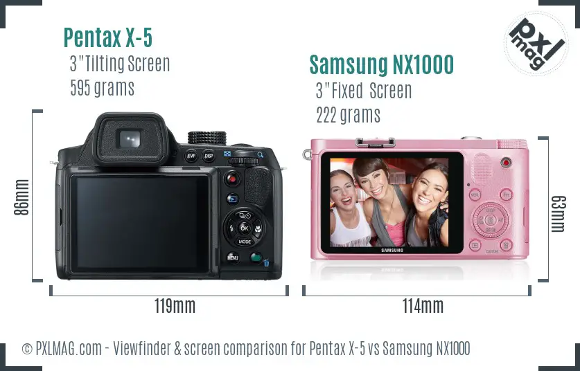 Pentax X-5 vs Samsung NX1000 Screen and Viewfinder comparison