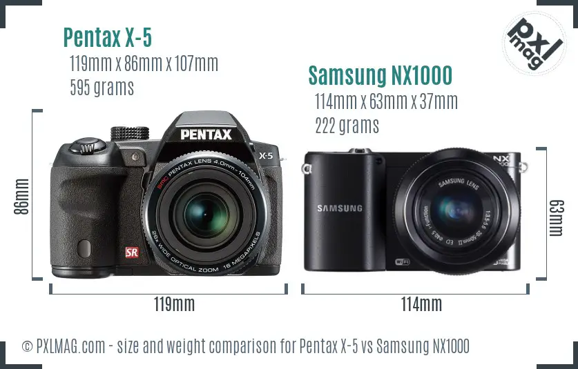Pentax X-5 vs Samsung NX1000 size comparison