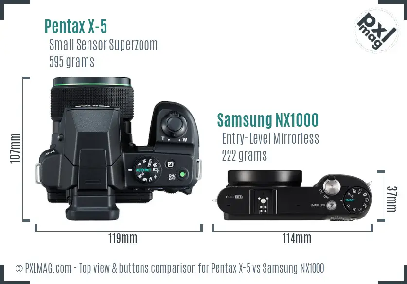 Pentax X-5 vs Samsung NX1000 top view buttons comparison