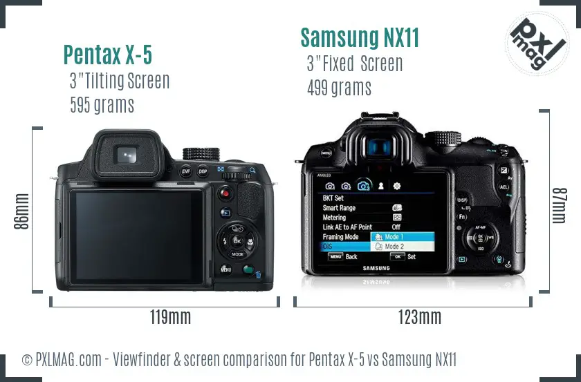Pentax X-5 vs Samsung NX11 Screen and Viewfinder comparison