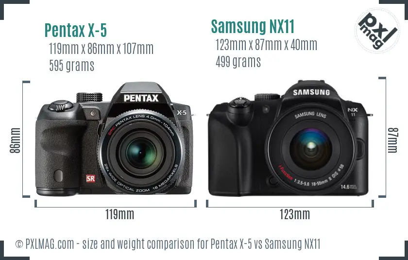 Pentax X-5 vs Samsung NX11 size comparison