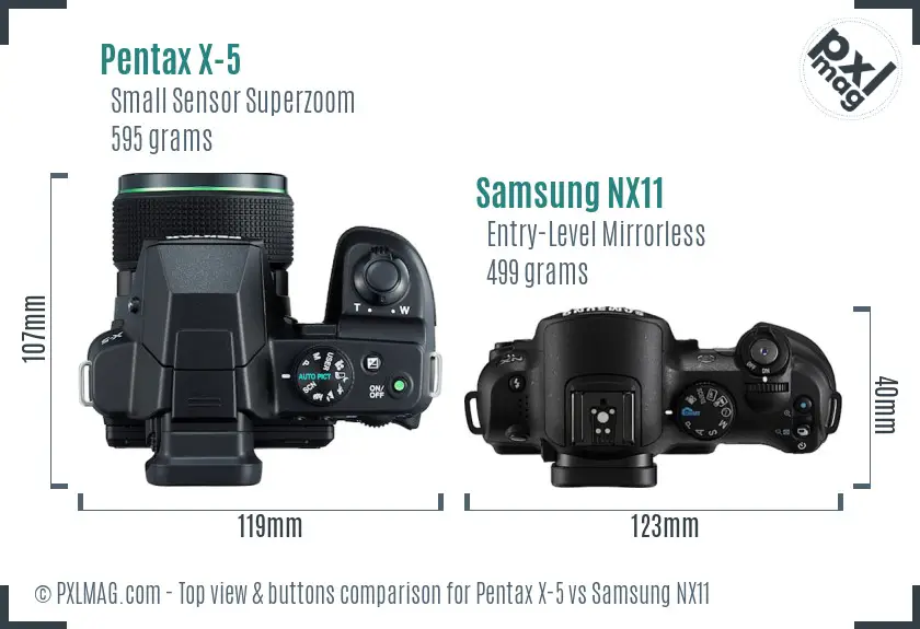 Pentax X-5 vs Samsung NX11 top view buttons comparison