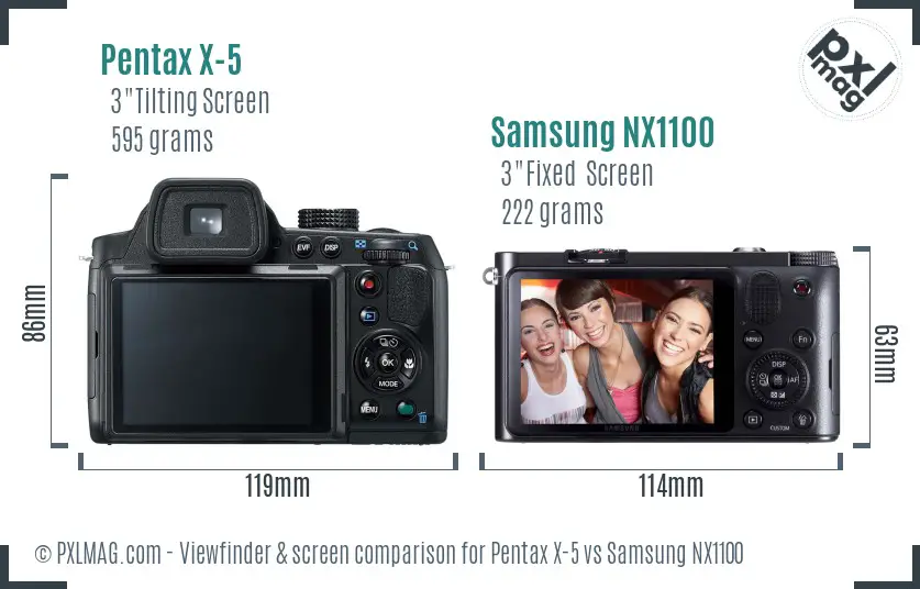 Pentax X-5 vs Samsung NX1100 Screen and Viewfinder comparison