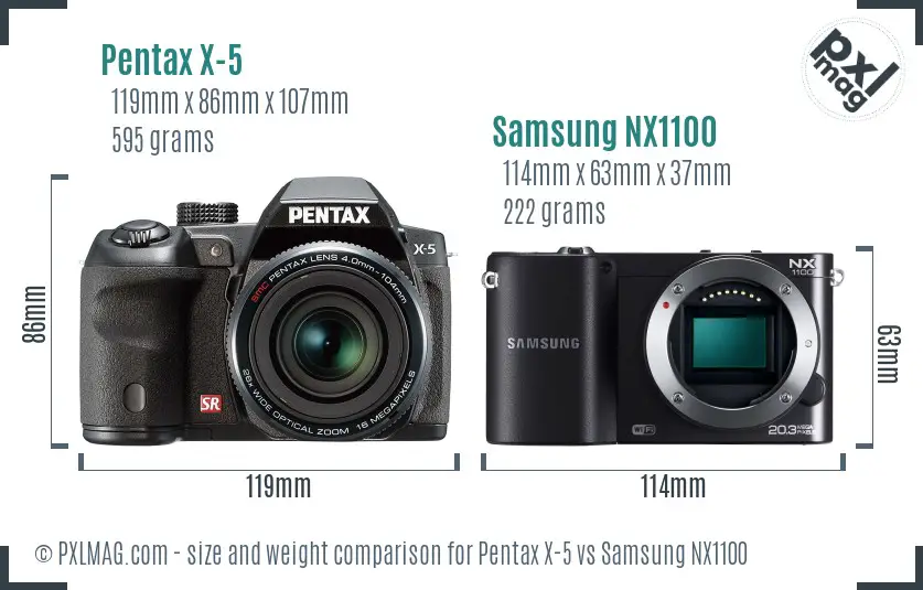 Pentax X-5 vs Samsung NX1100 size comparison