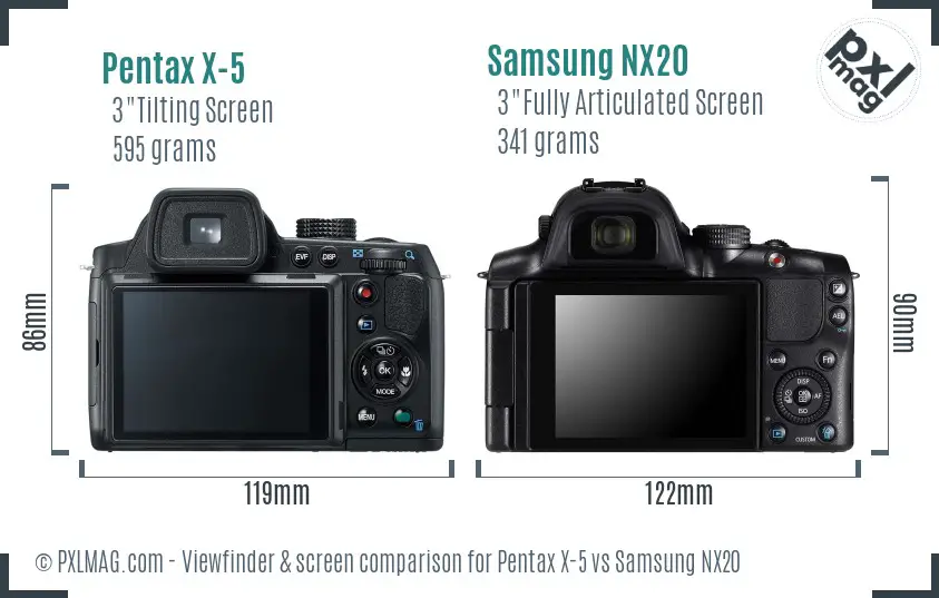 Pentax X-5 vs Samsung NX20 Screen and Viewfinder comparison