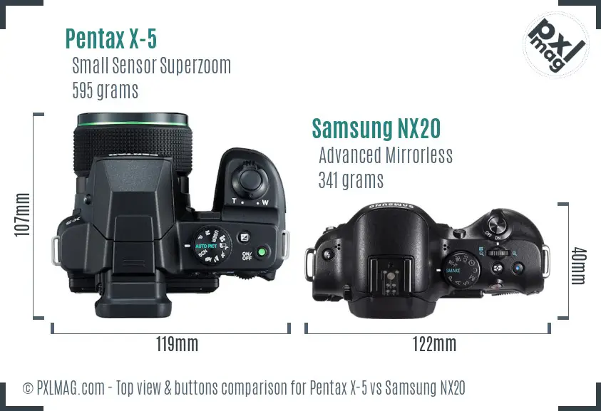 Pentax X-5 vs Samsung NX20 top view buttons comparison