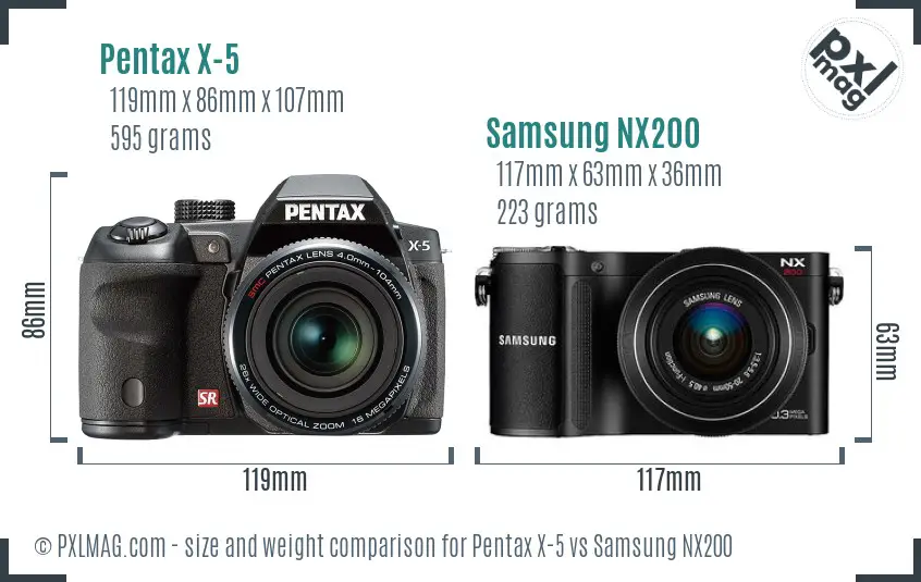 Pentax X-5 vs Samsung NX200 size comparison