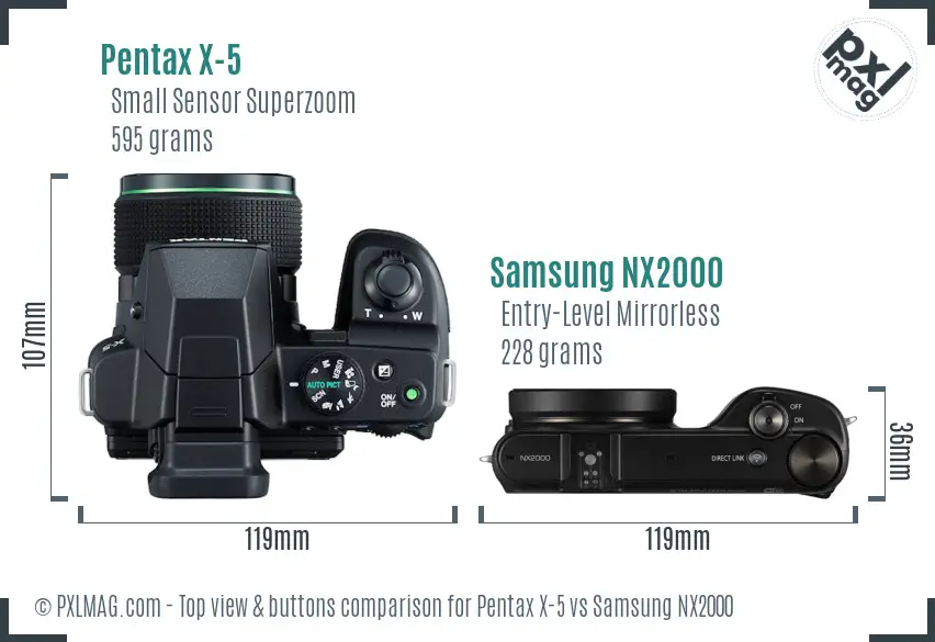 Pentax X-5 vs Samsung NX2000 top view buttons comparison