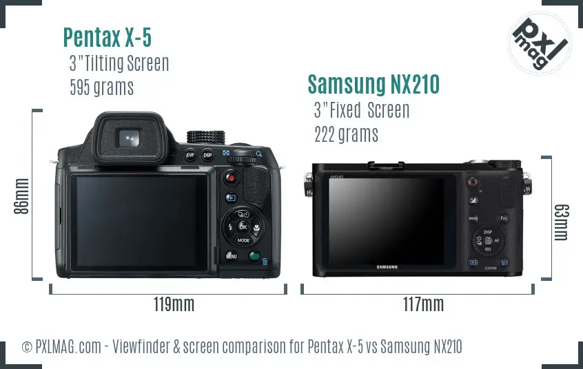 Pentax X-5 vs Samsung NX210 Screen and Viewfinder comparison