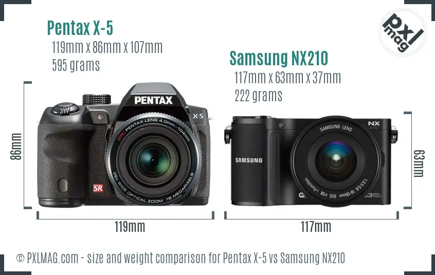 Pentax X-5 vs Samsung NX210 size comparison