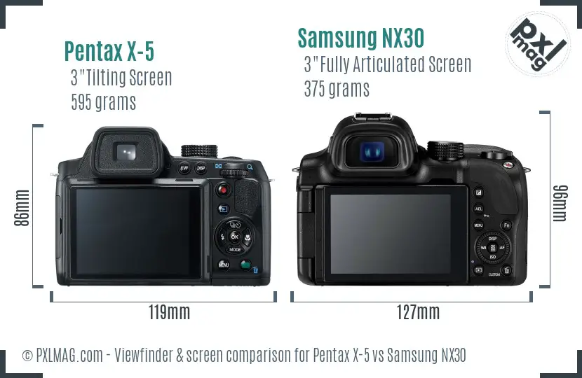 Pentax X-5 vs Samsung NX30 Screen and Viewfinder comparison