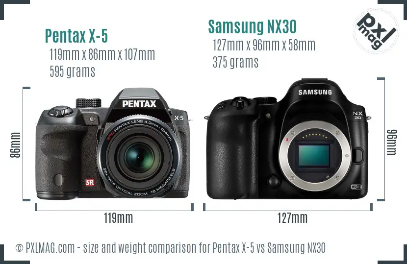 Pentax X-5 vs Samsung NX30 size comparison