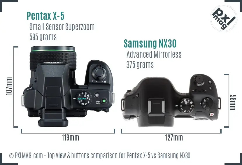 Pentax X-5 vs Samsung NX30 top view buttons comparison
