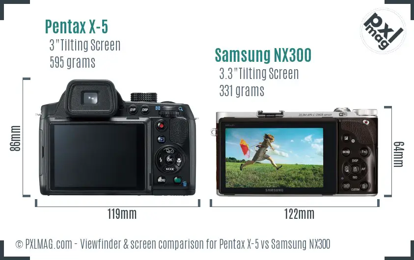 Pentax X-5 vs Samsung NX300 Screen and Viewfinder comparison