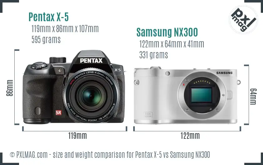 Pentax X-5 vs Samsung NX300 size comparison