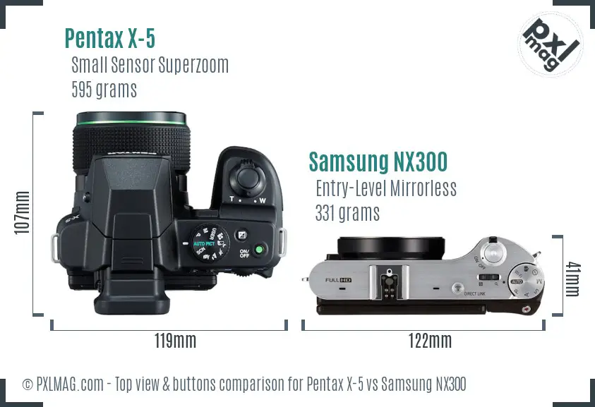 Pentax X-5 vs Samsung NX300 top view buttons comparison