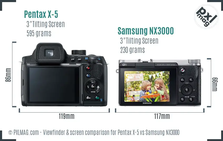 Pentax X-5 vs Samsung NX3000 Screen and Viewfinder comparison
