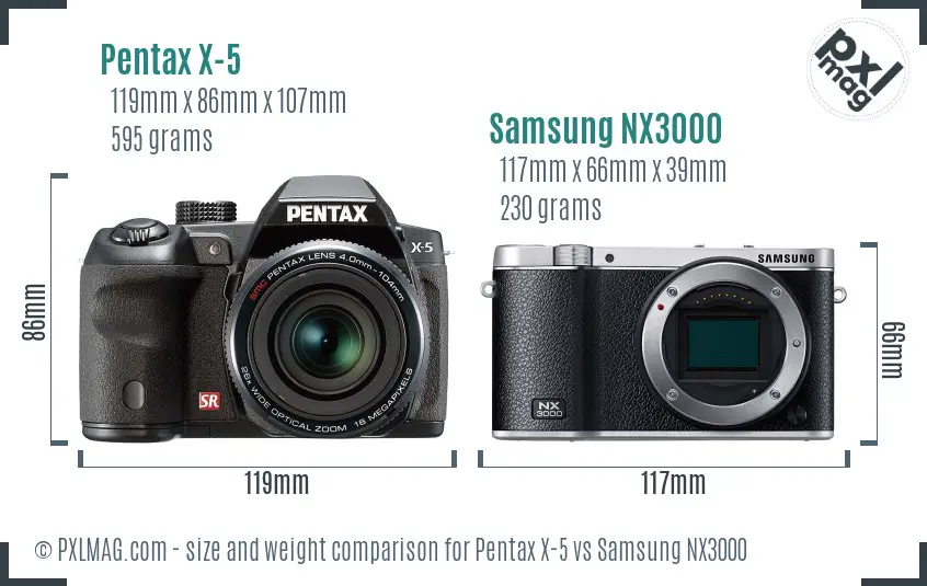 Pentax X-5 vs Samsung NX3000 size comparison