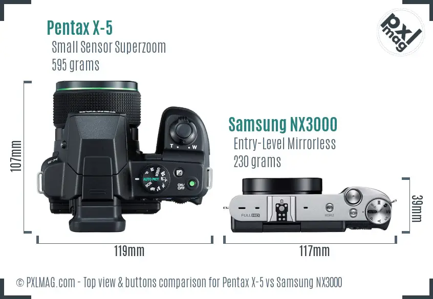 Pentax X-5 vs Samsung NX3000 top view buttons comparison