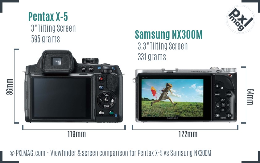 Pentax X-5 vs Samsung NX300M Screen and Viewfinder comparison