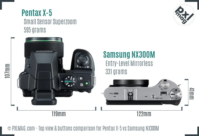 Pentax X-5 vs Samsung NX300M top view buttons comparison