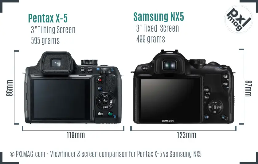 Pentax X-5 vs Samsung NX5 Screen and Viewfinder comparison