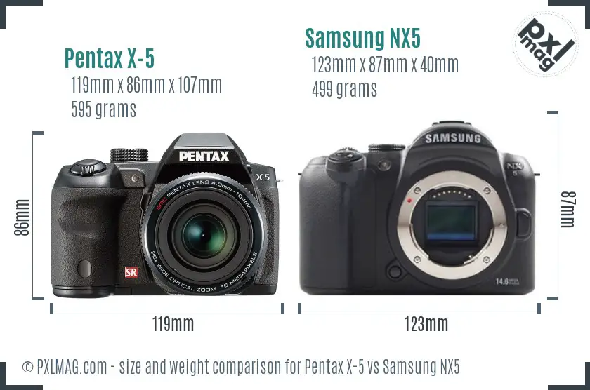 Pentax X-5 vs Samsung NX5 size comparison
