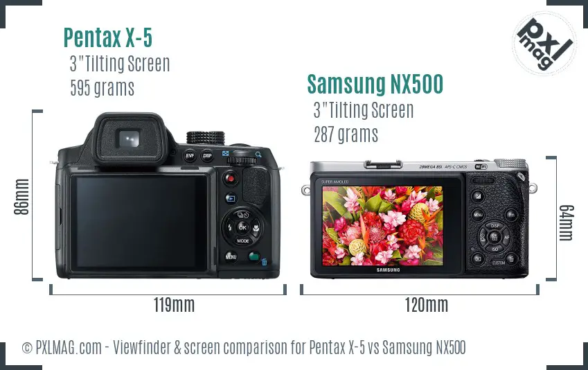 Pentax X-5 vs Samsung NX500 Screen and Viewfinder comparison