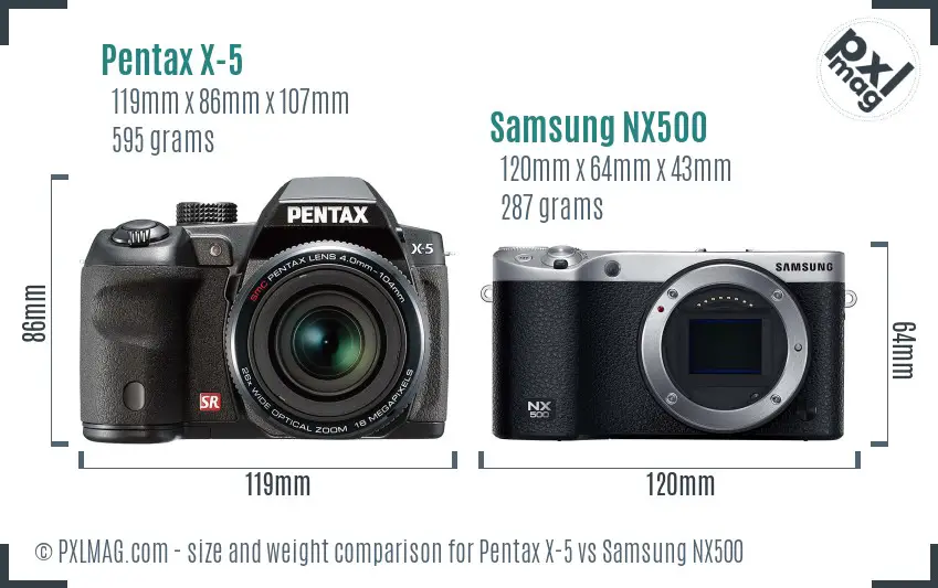 Pentax X-5 vs Samsung NX500 size comparison