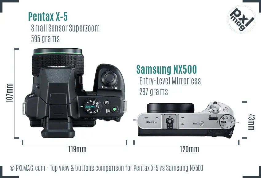 Pentax X-5 vs Samsung NX500 top view buttons comparison