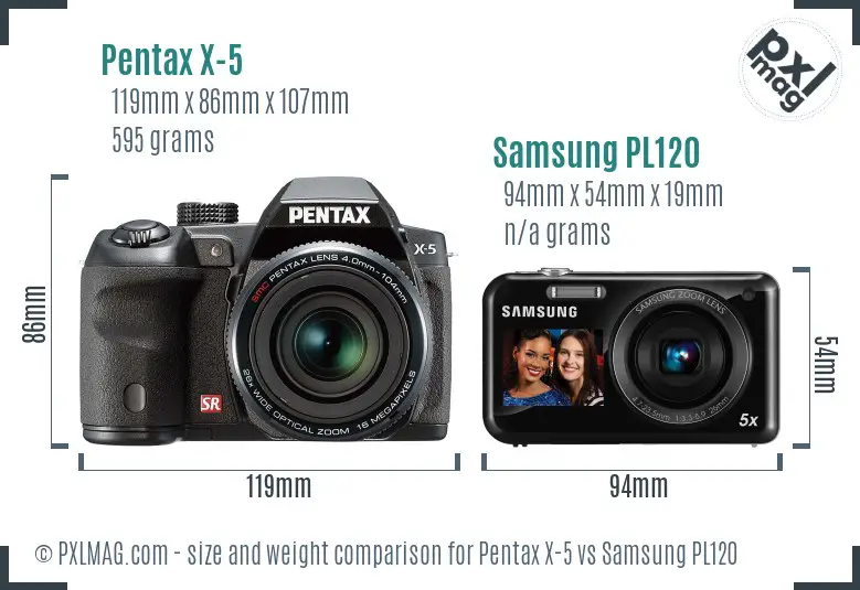 Pentax X-5 vs Samsung PL120 size comparison