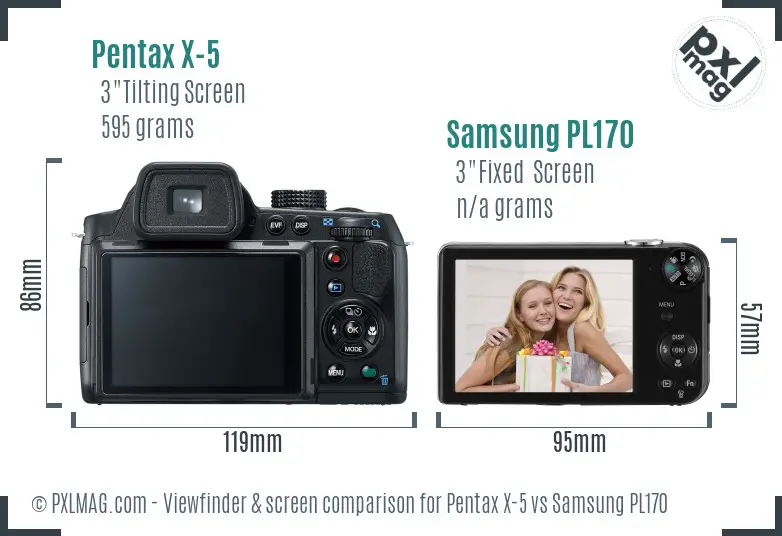 Pentax X-5 vs Samsung PL170 Screen and Viewfinder comparison