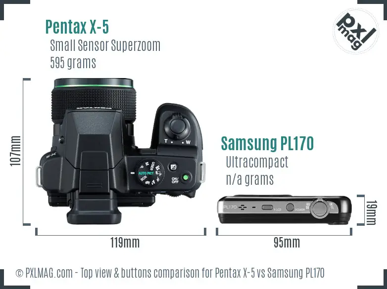 Pentax X-5 vs Samsung PL170 top view buttons comparison