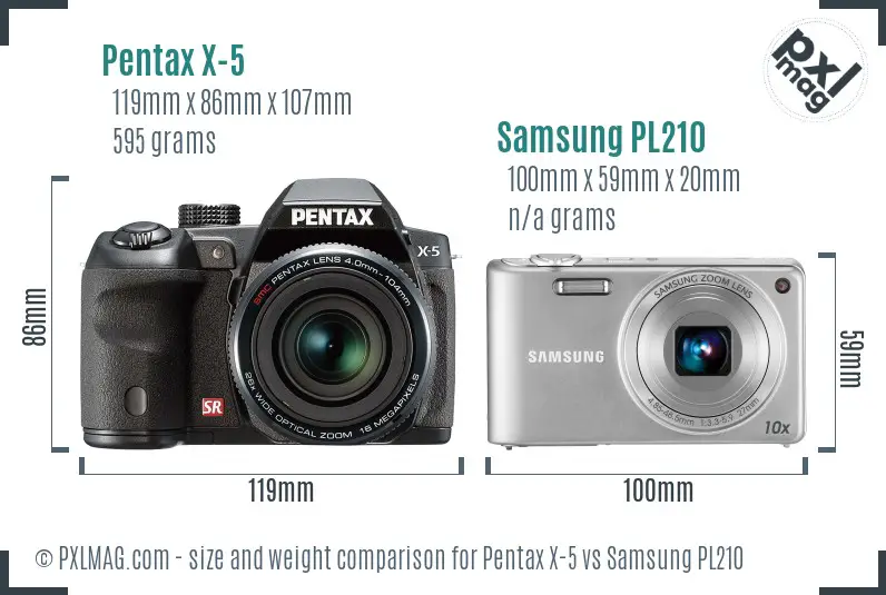 Pentax X-5 vs Samsung PL210 size comparison