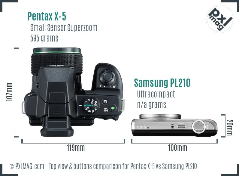 Pentax X-5 vs Samsung PL210 top view buttons comparison