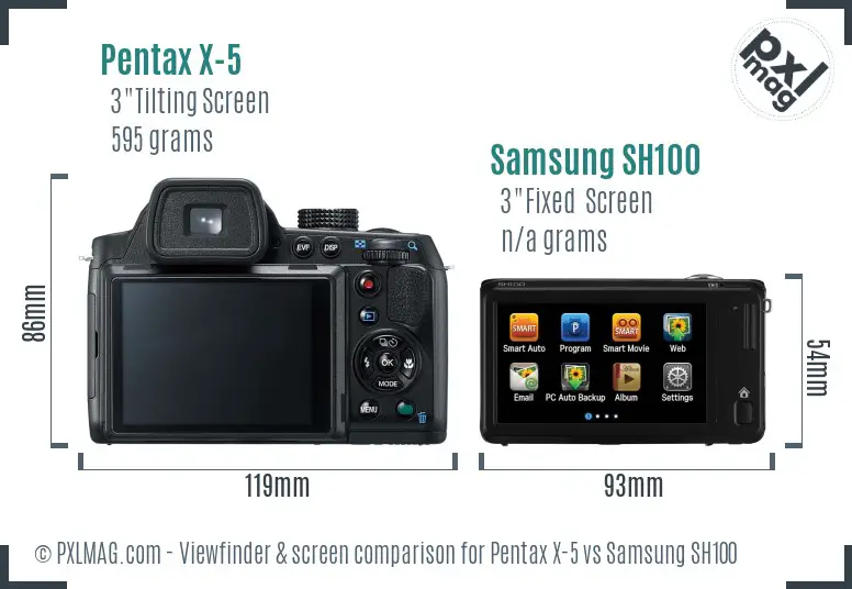 Pentax X-5 vs Samsung SH100 Screen and Viewfinder comparison