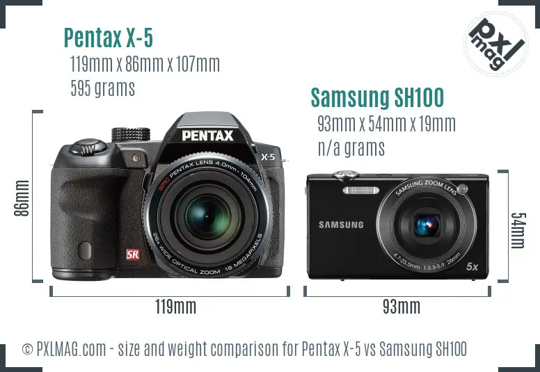 Pentax X-5 vs Samsung SH100 size comparison