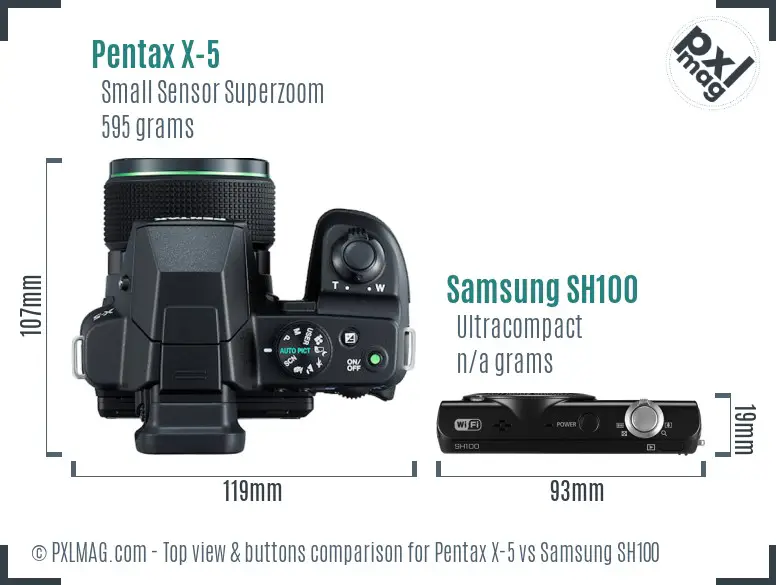 Pentax X-5 vs Samsung SH100 top view buttons comparison